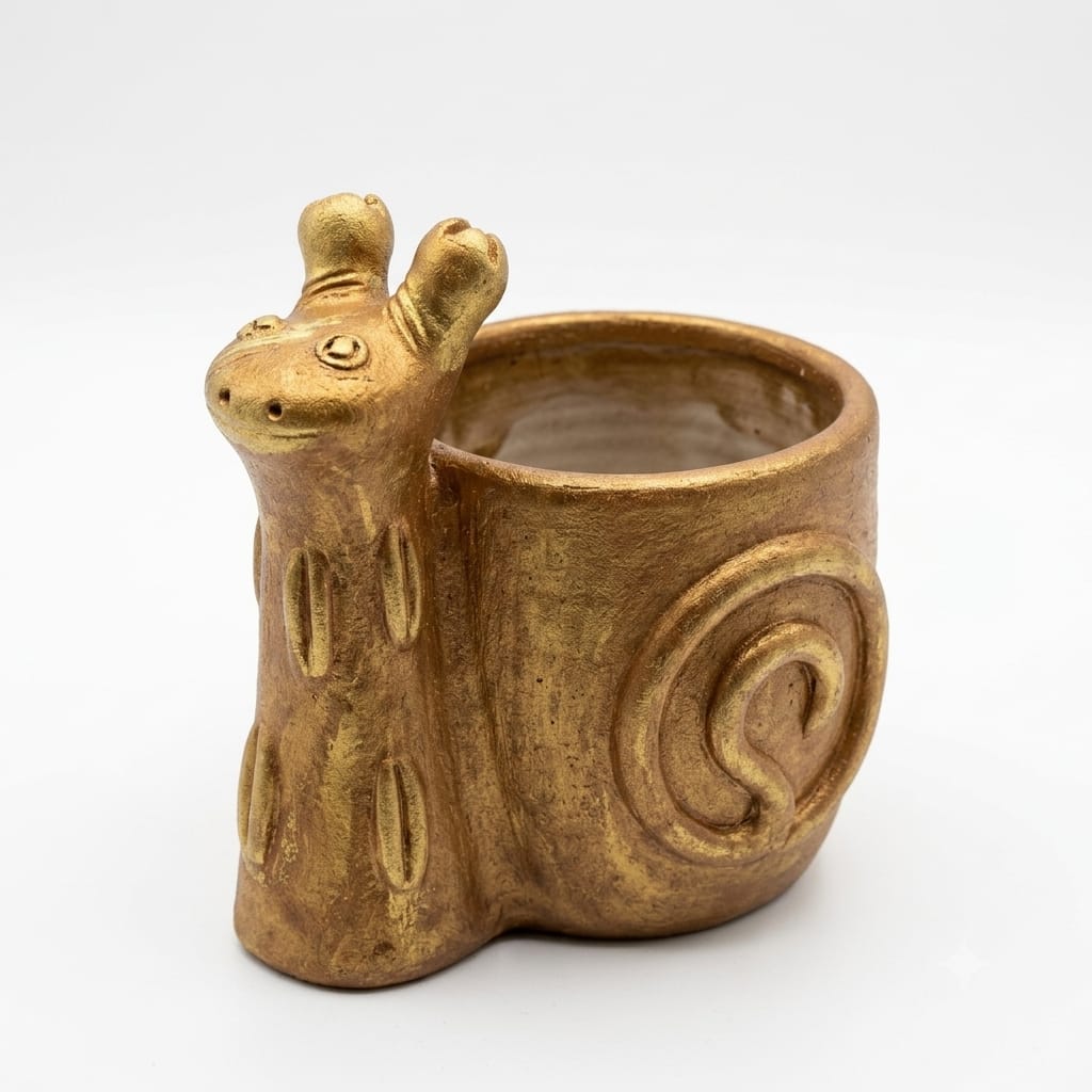 Handmade GI Tagged Gorakhpur Terracotta Snail Pen Stand & Mini Planter β Copper Metallic Finish 5 inch