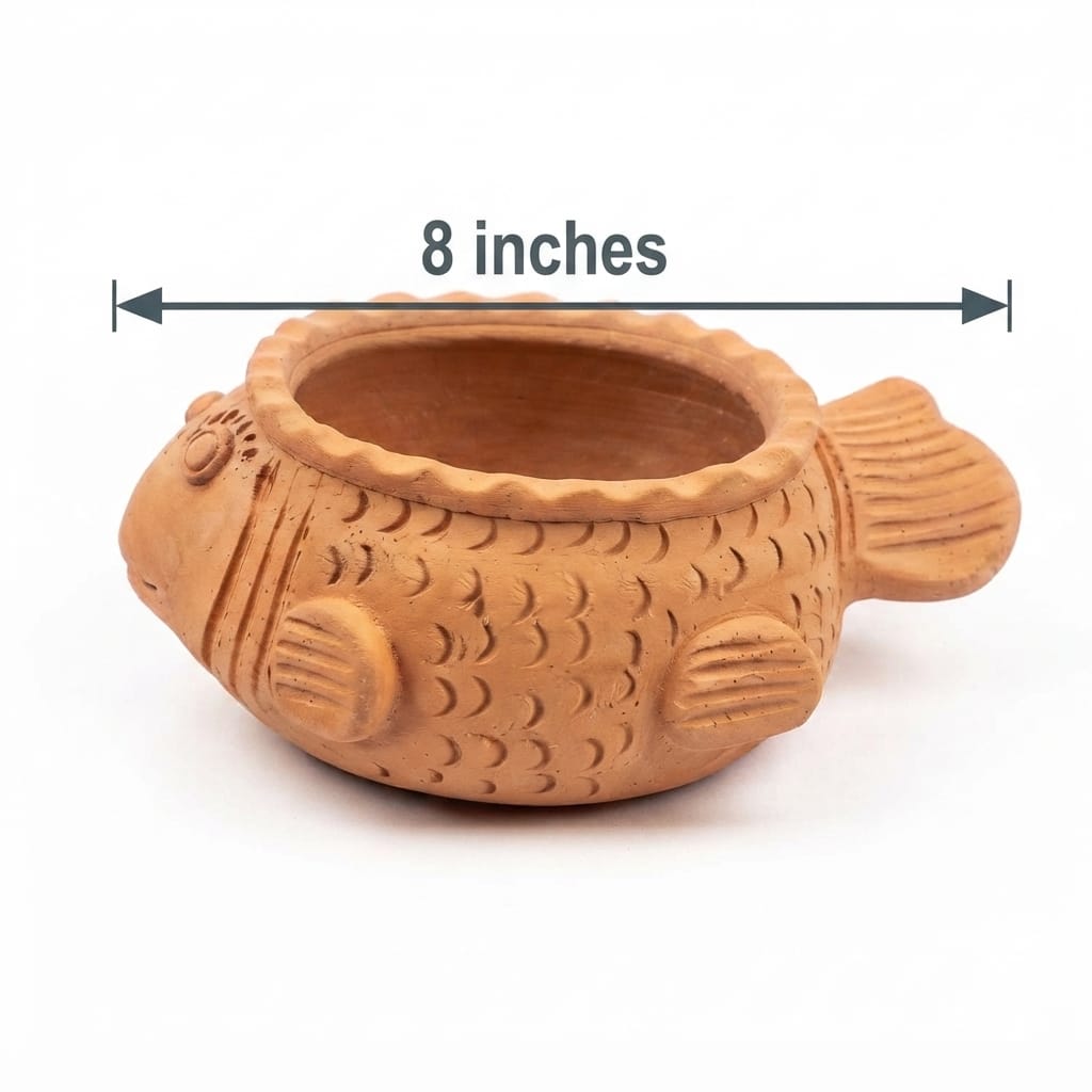 Handmade GI Tagged Gorakhpur Terracotta Fish Urli Planter & Floating Flower Bowl (8 Inch)