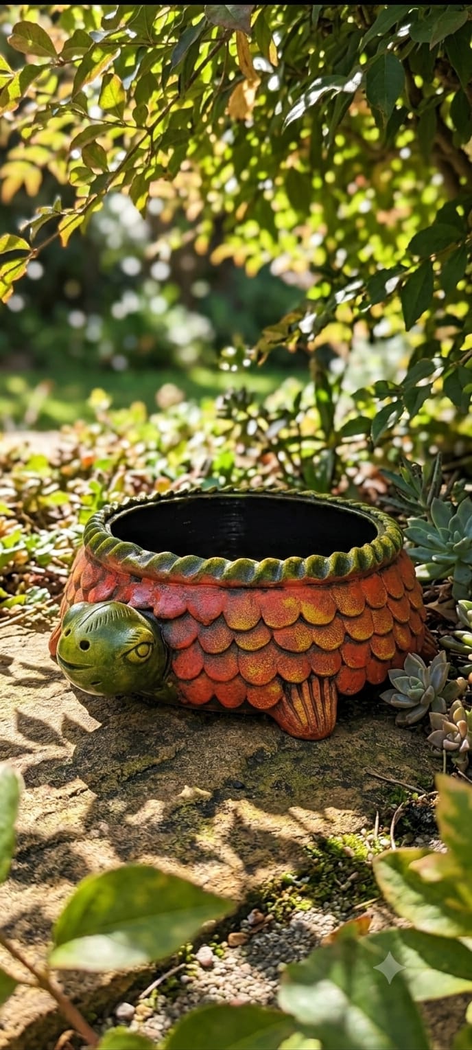 Handmade GI Tagged Gorakhpur Terracotta Royal Turtle Urli Bowl (37 cm Overall Length | 20 cm Bowl Diameter)