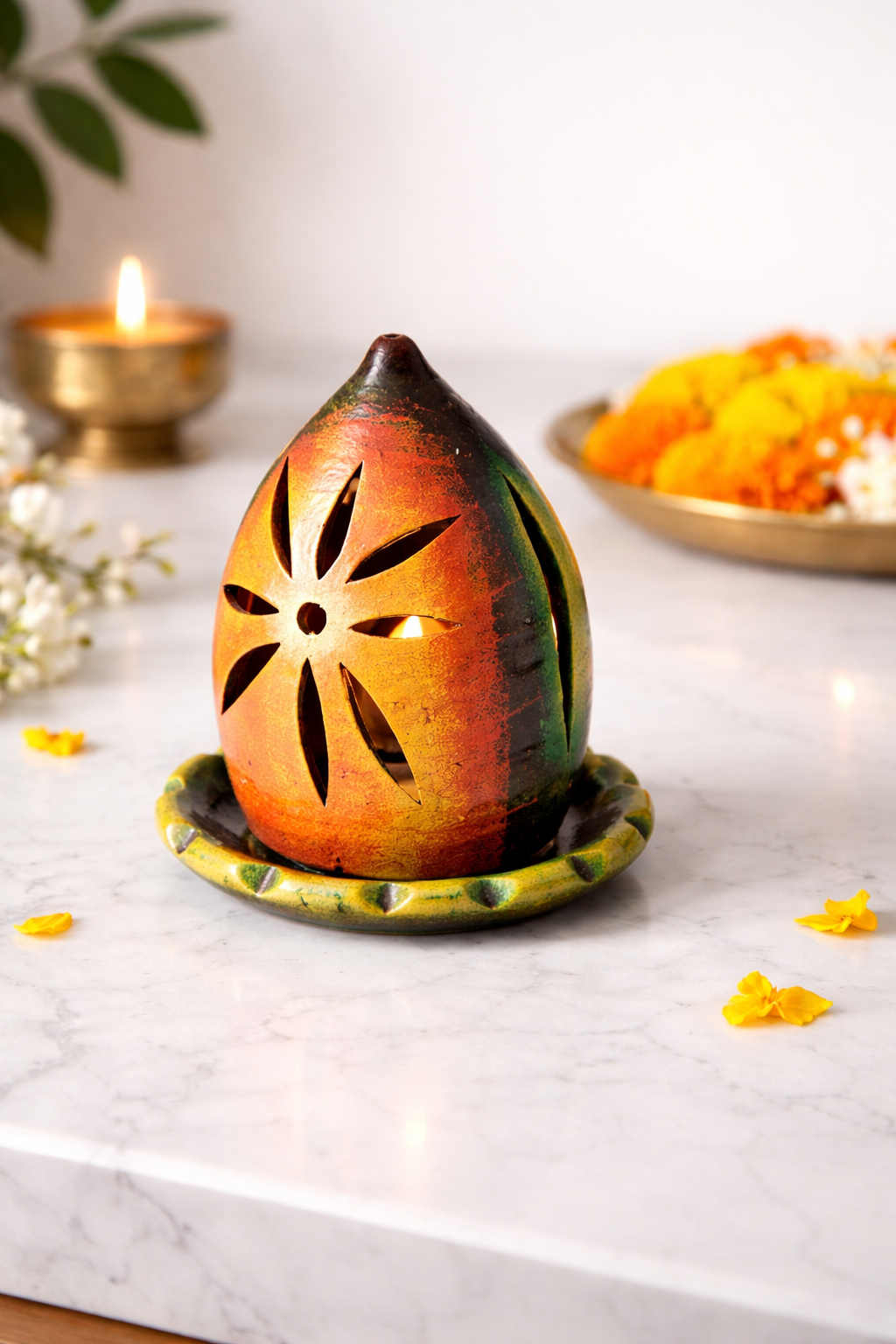 Handmade GI Tagged Gorakhpur Terracotta Akhand Jyot Diya Cover with Sacred Lamp (6 Inch)