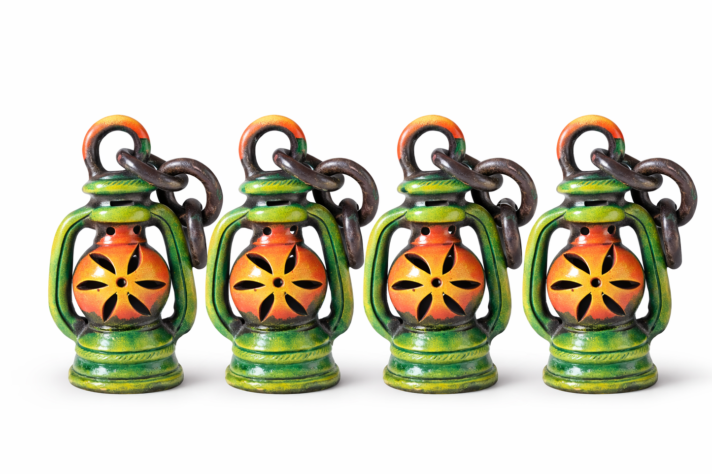 Handmade GI Tagged Gorakhpur Terracotta Mini Hanging Lantern (Set of 4)