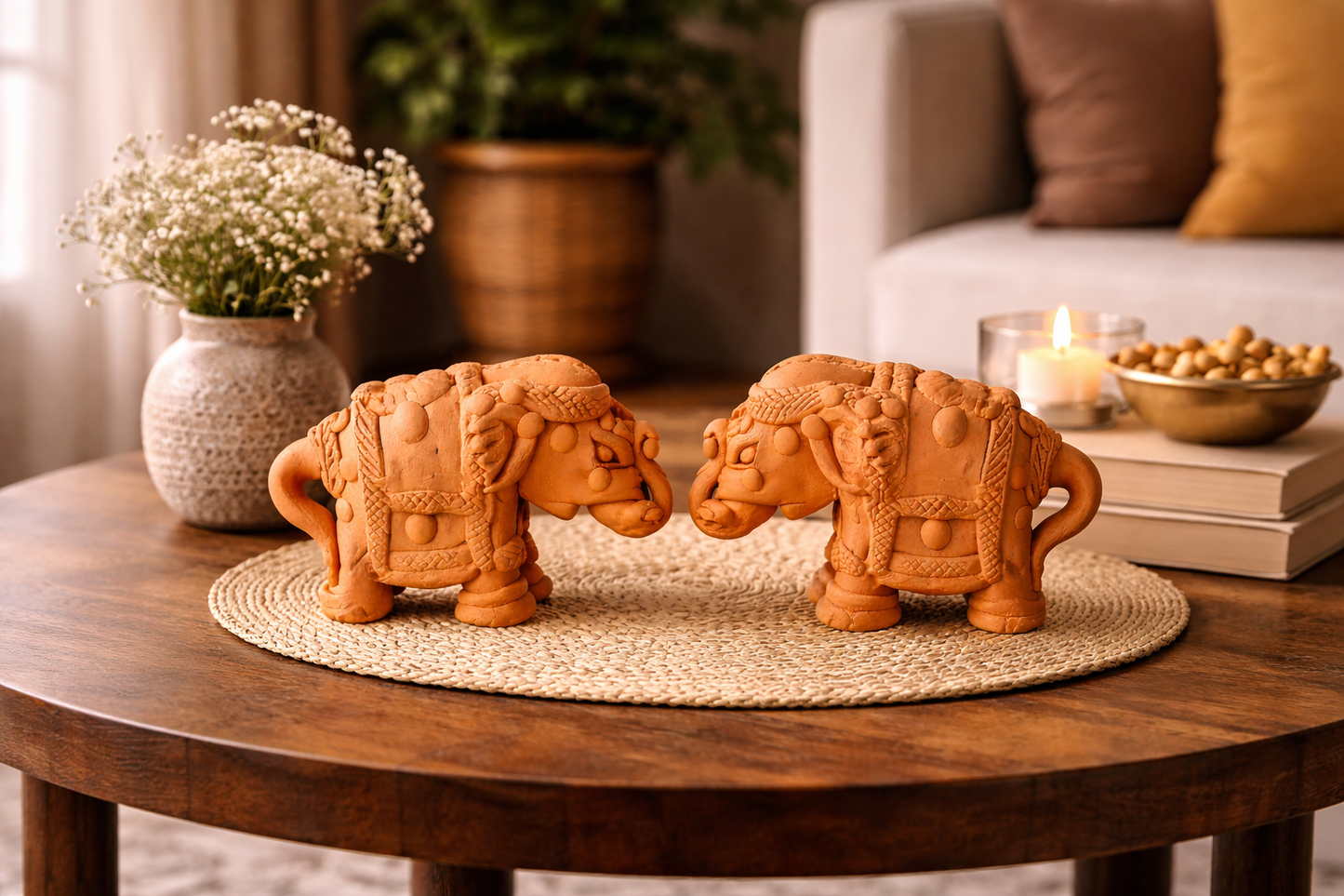 Handmade GI Tagged Gorakhpur Terracotta Royal Elephant Figurines (Set of 2) – 4 Inches