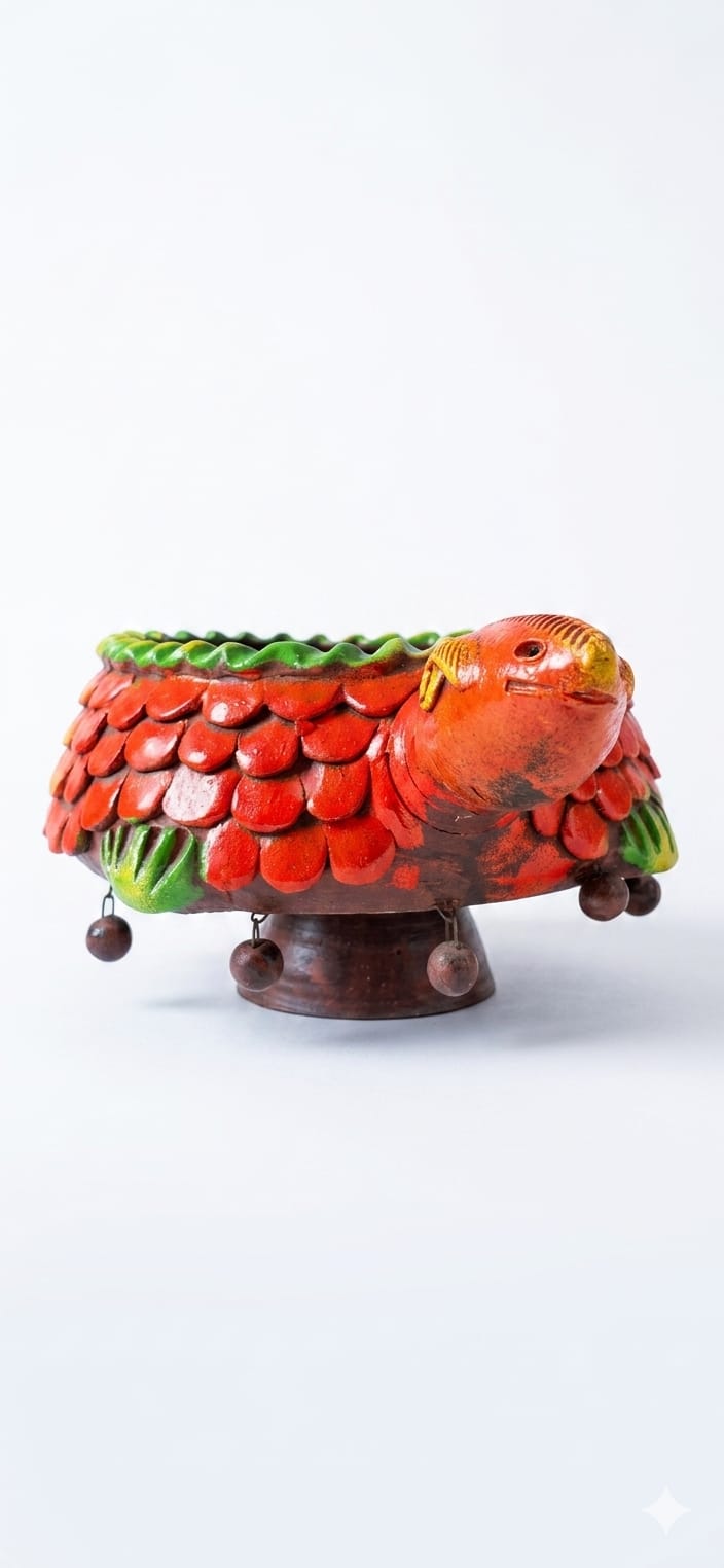 Handmade GI Tagged Gorakhpur Terracotta Royal Tortoise Urli Bowl (37 cm Overall Length)