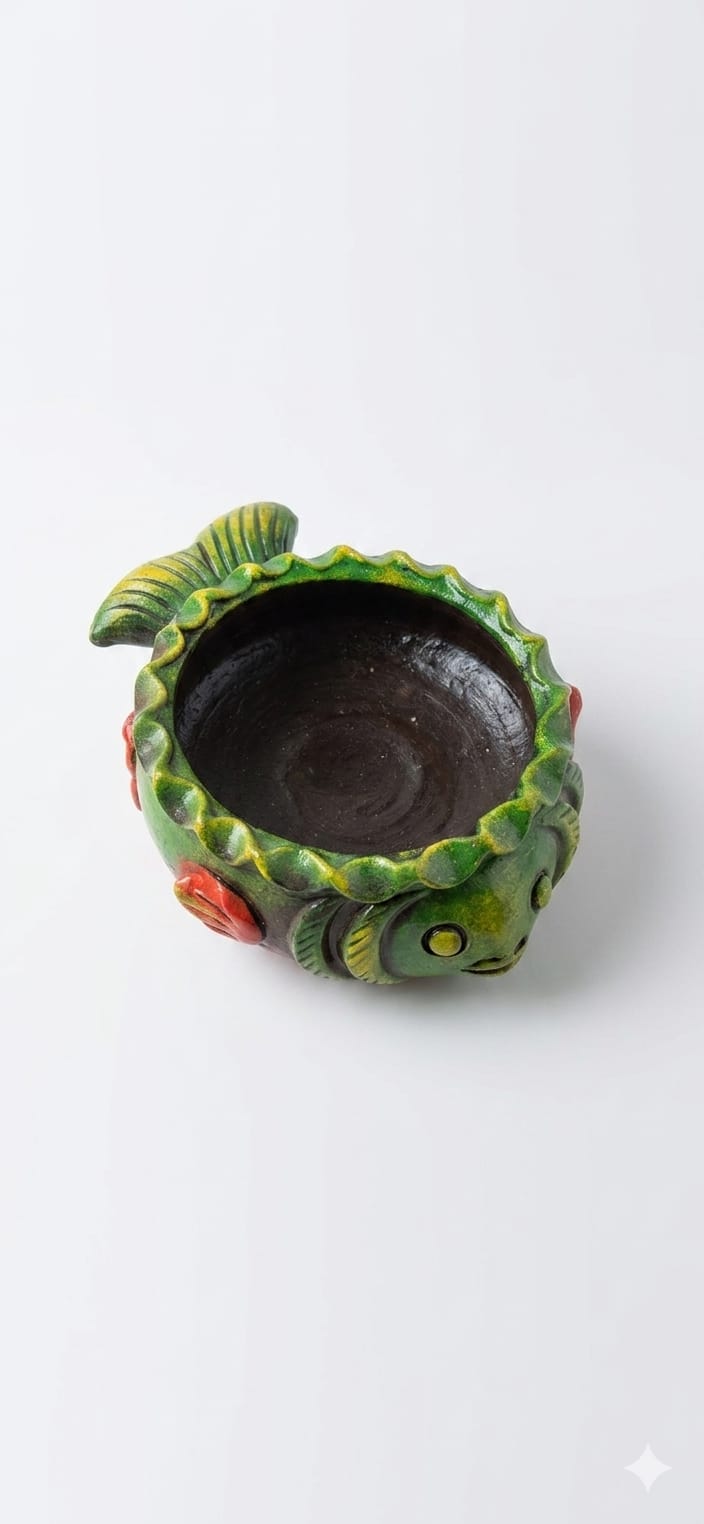 Handmade GI Tagged Gorakhpur Terracotta Mini Fish Urli Bowl (10 cm)
