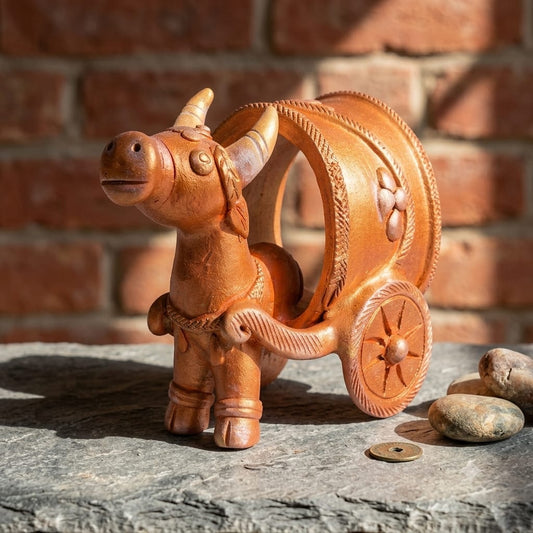 Handmade GI Tagged Gorakhpur Terracotta Bullock Cart Showpiece | Traditional Village Decor