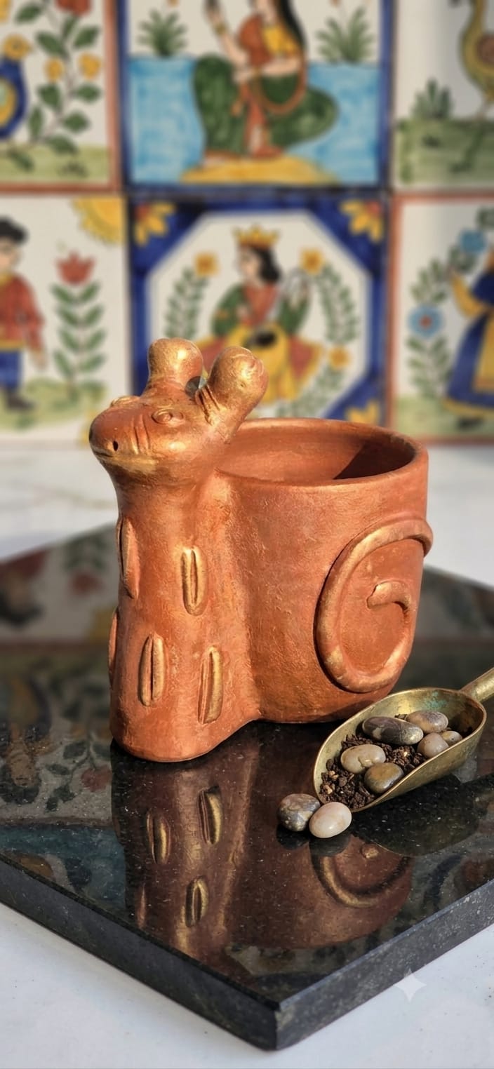 Handmade GI Tagged Gorakhpur Terracotta Snail Pen Stand & Mini Planter – Copper Metallic Finish 5 inch