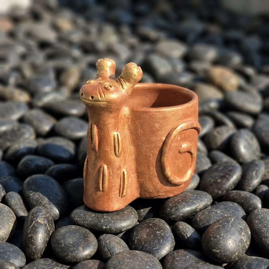Handmade GI Tagged Gorakhpur Terracotta Snail Pen Stand & Mini Planter – Copper Metallic Finish 5 inch