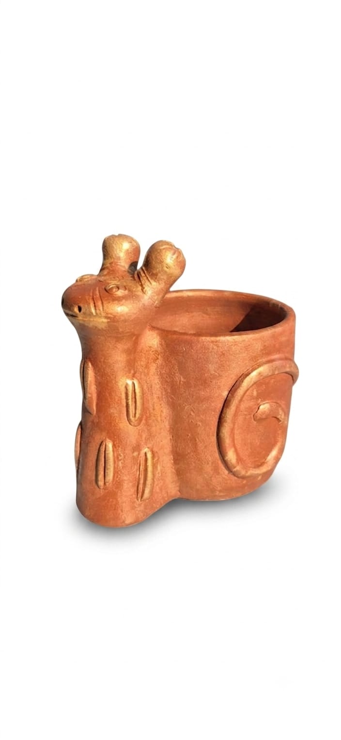 Handmade GI Tagged Gorakhpur Terracotta Snail Pen Stand & Mini Planter – Copper Metallic Finish 5 inch