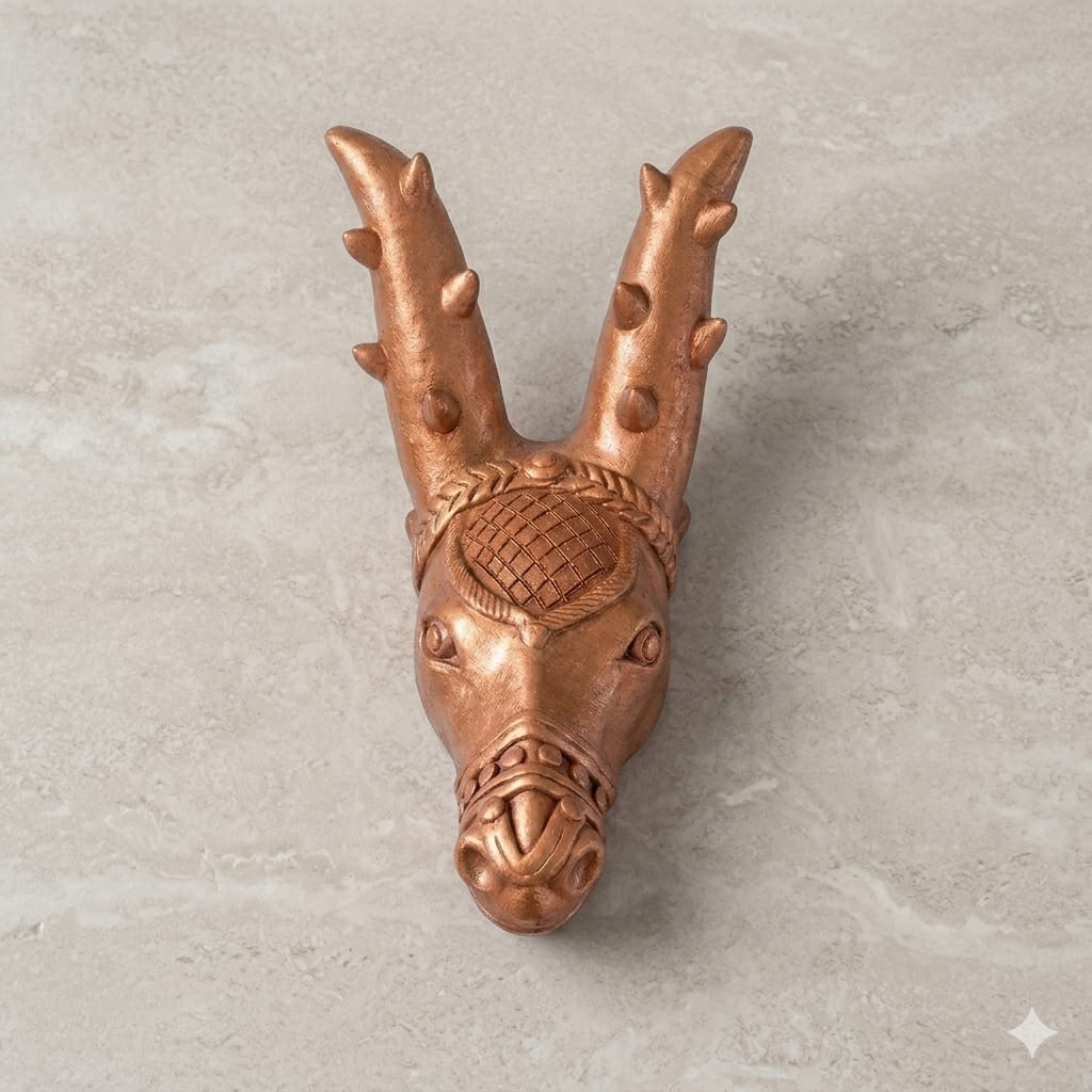 Handmade GI Tagged Gorakhpur Terracotta Royal Deer Head Wall Hanging Showpiece – Copper Metallic Finish