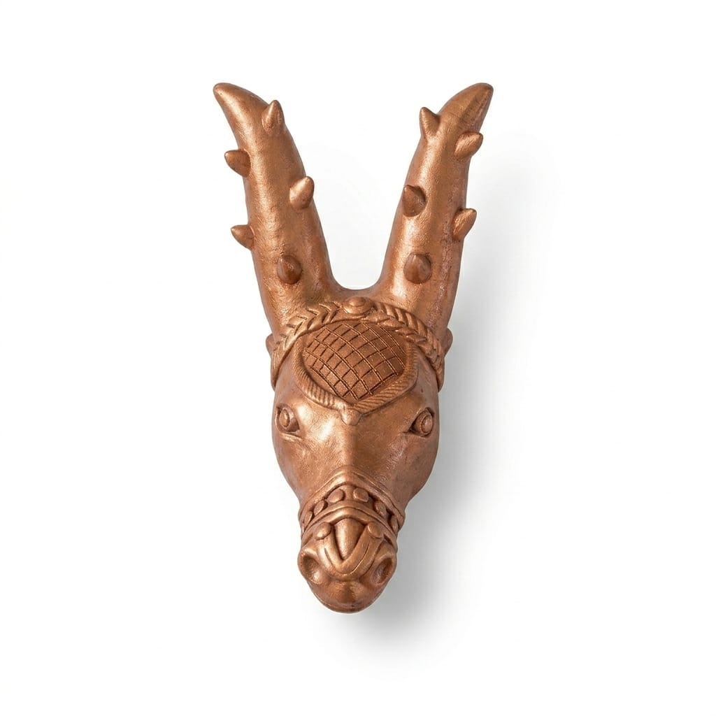 Handmade GI Tagged Gorakhpur Terracotta Royal Deer Head Wall Hanging Showpiece – Copper Metallic Finish