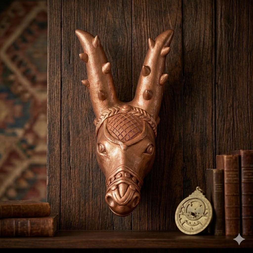Handmade GI Tagged Gorakhpur Terracotta Royal Deer Head Wall Hanging Showpiece – Copper Metallic Finish