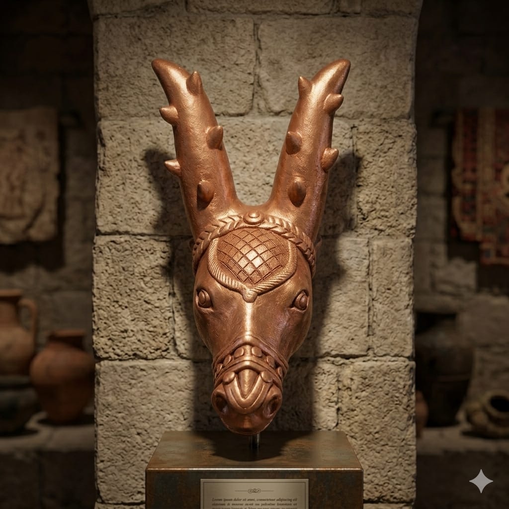 Handmade GI Tagged Gorakhpur Terracotta Royal Deer Head Wall Hanging Showpiece – Copper Metallic Finish