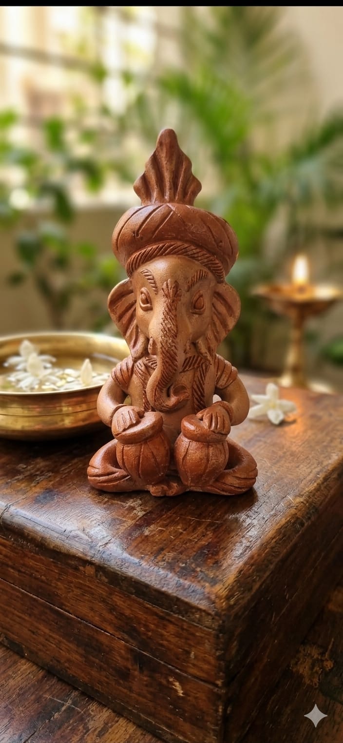 Handmade GI Tagged Gorakhpur Terracotta Musical Lord Ganesha Showpiece – 8 Inch