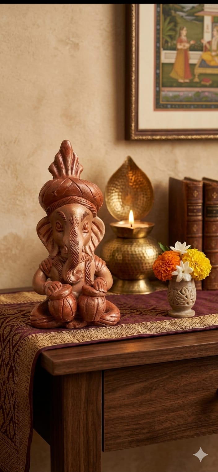 Handmade GI Tagged Gorakhpur Terracotta Musical Lord Ganesha Showpiece – 8 Inch