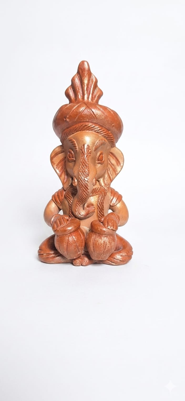 Handmade GI Tagged Gorakhpur Terracotta Musical Lord Ganesha Showpiece – 8 Inch