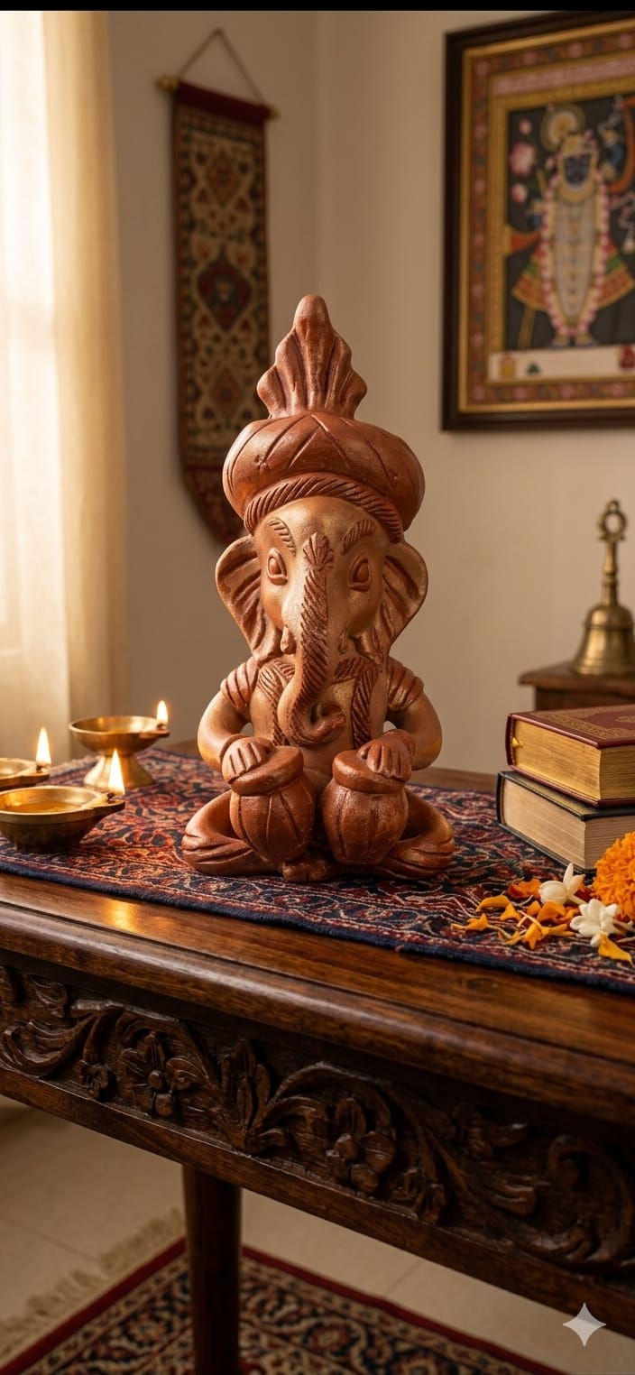 Handmade GI Tagged Gorakhpur Terracotta Musical Lord Ganesha Showpiece – 8 Inch