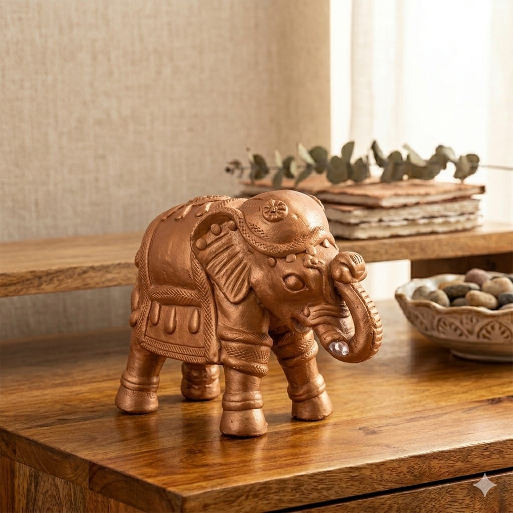 Handmade GI Tagged Gorakhpur Terracotta Royal Elephant Showpiece (8 Inch)