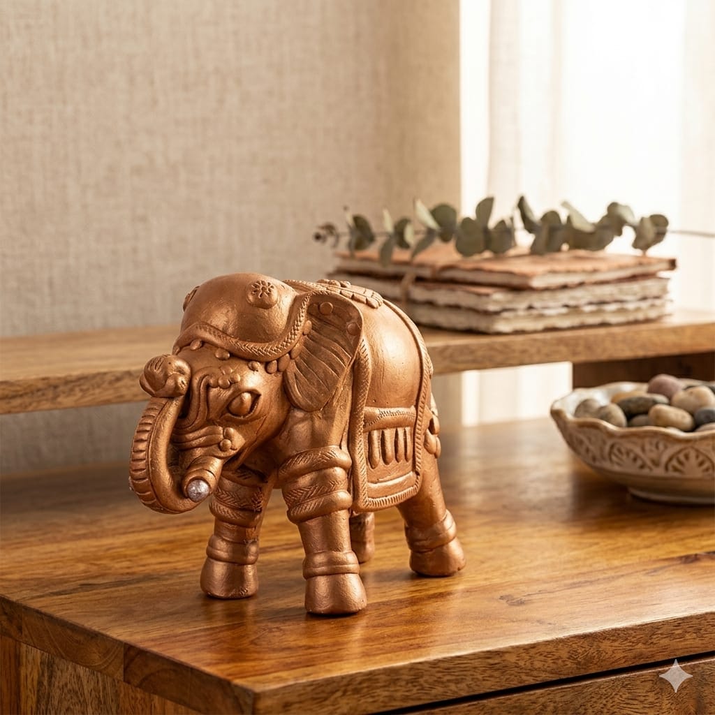 Handmade GI Tagged Gorakhpur Terracotta Royal Elephant Showpiece (8 Inch)
