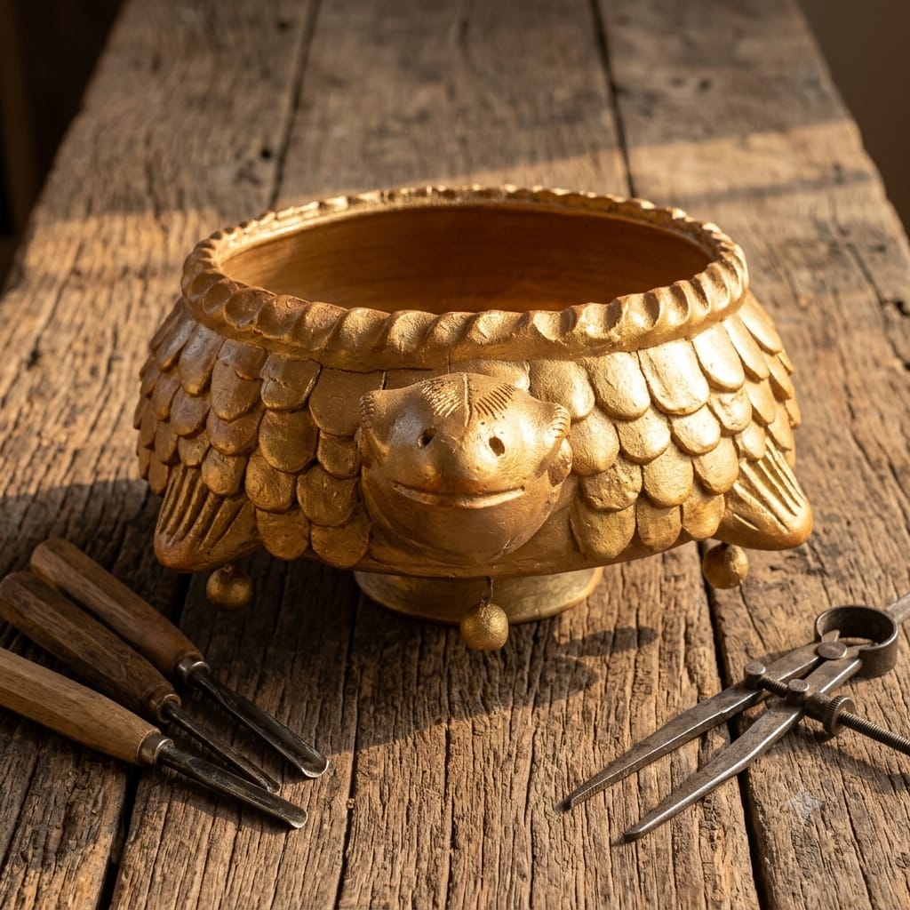 Handmade GI Tagged Gorakhpur Terracotta Tortoise Urli Bowl – Copper Metallic Finish (20 cm Diameter)