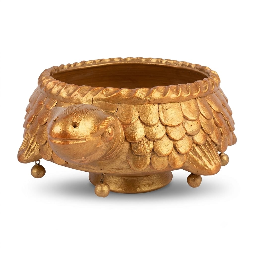 Handmade GI Tagged Gorakhpur Terracotta Tortoise Urli Bowl – Copper Metallic Finish (20 cm Diameter)