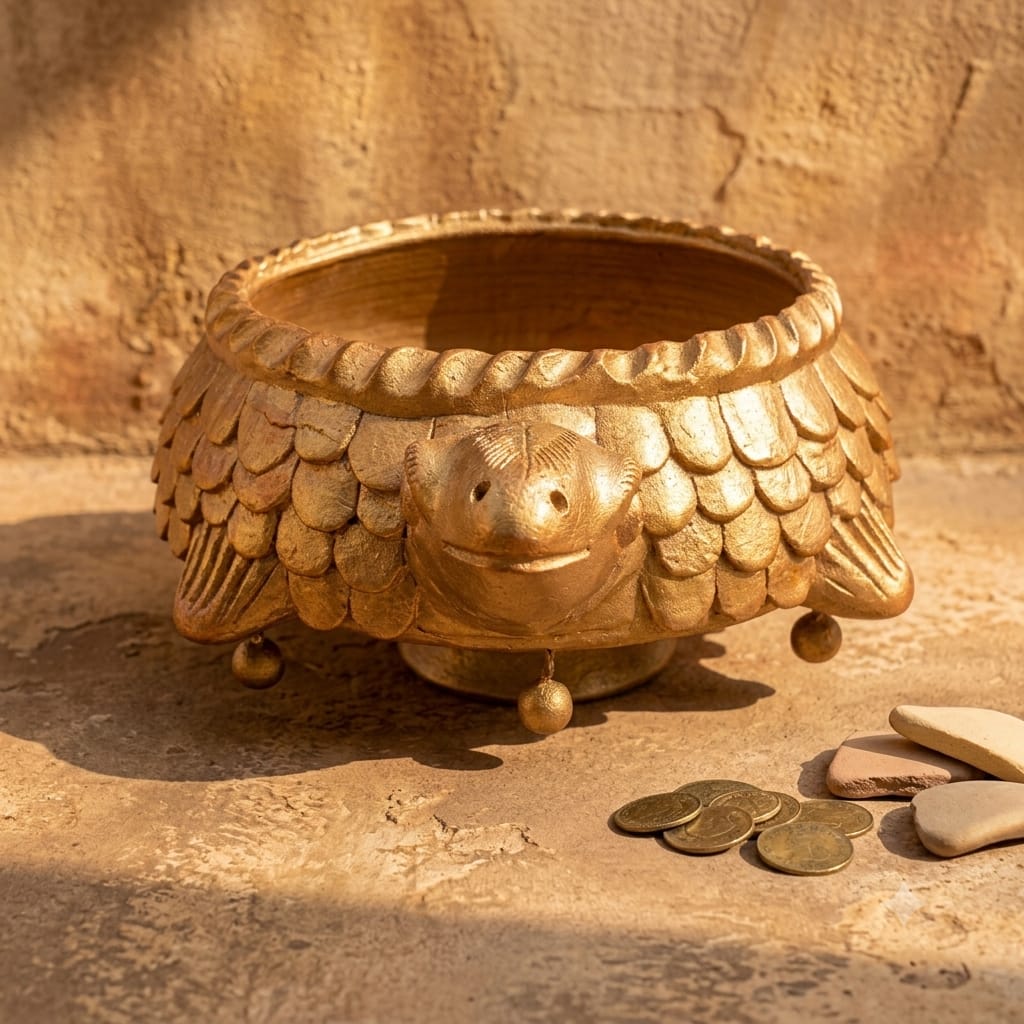 Handmade GI Tagged Gorakhpur Terracotta Tortoise Urli Bowl – Copper Metallic Finish (20 cm Diameter)