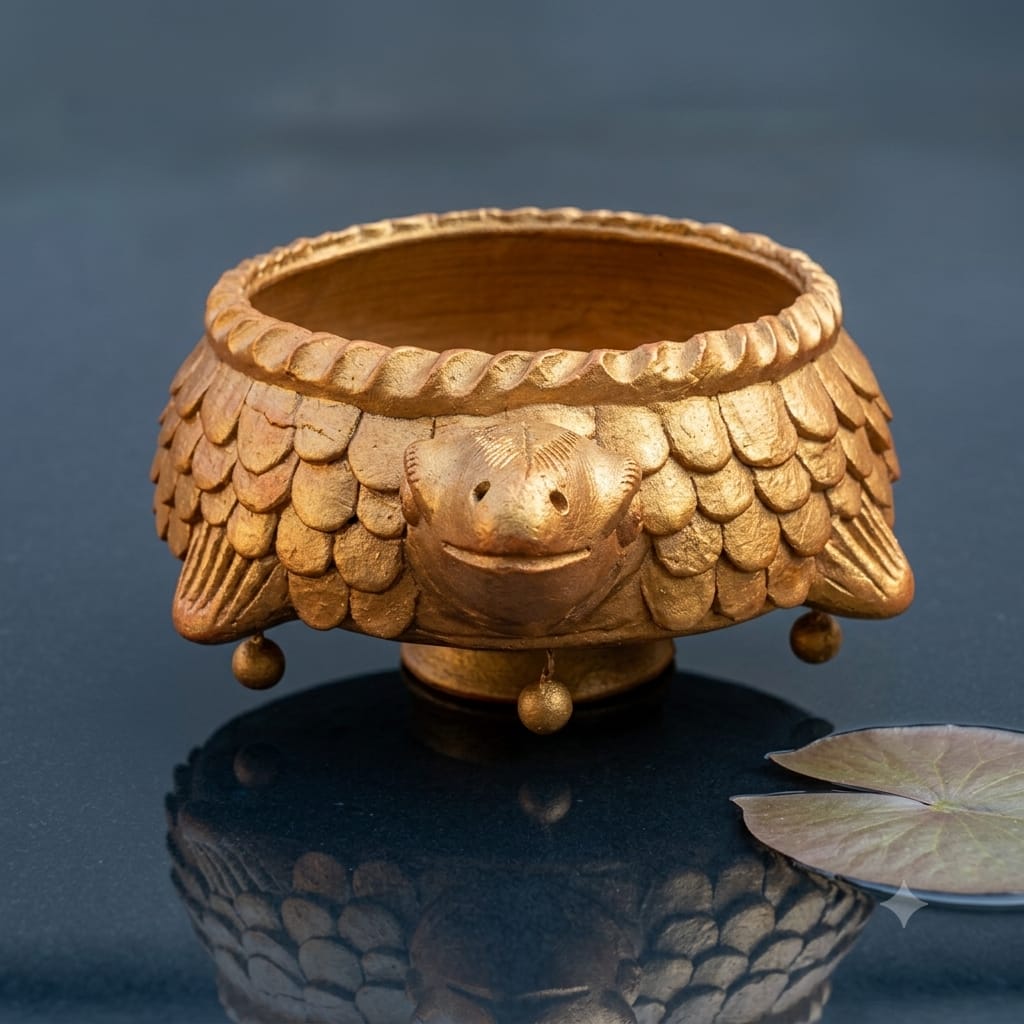 Handmade GI Tagged Gorakhpur Terracotta Tortoise Urli Bowl – Copper Metallic Finish (20 cm Diameter)