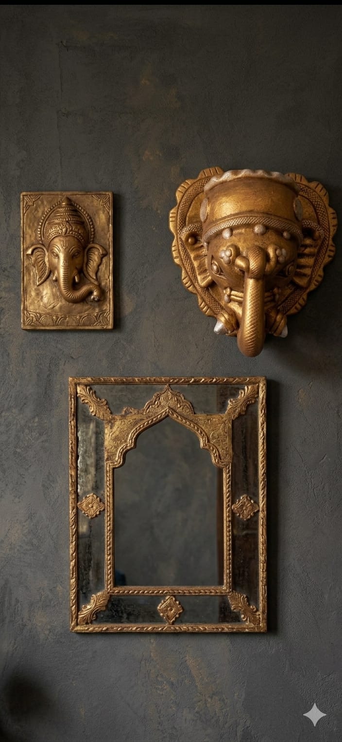 Handmade GI Tagged Gorakhpur Terracotta Lord Ganesha Wall Planter & Wall Vase – Copper Metallic Finish