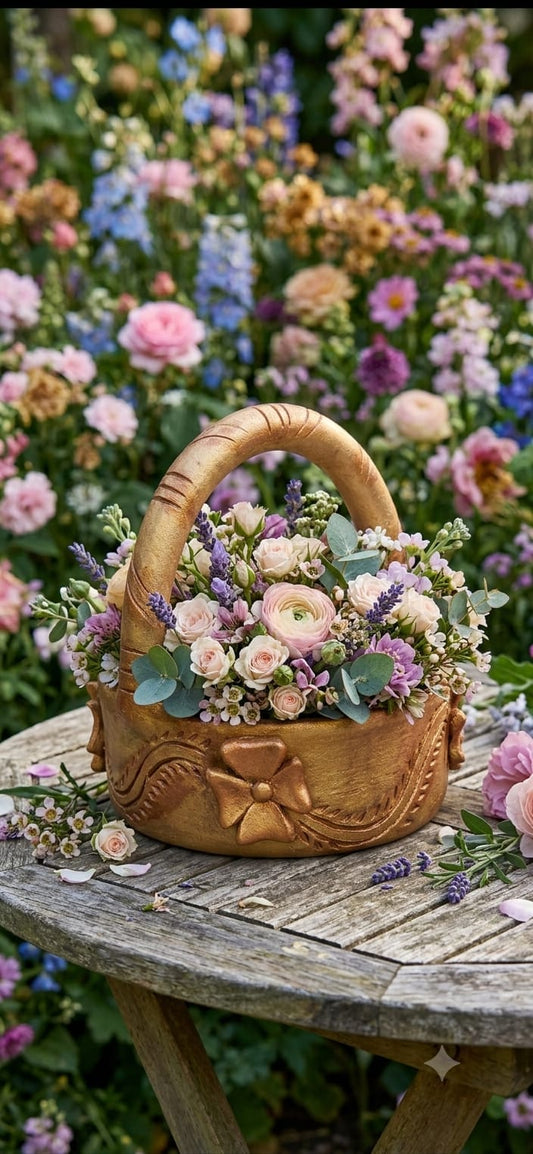 Handmade GI Tagged Gorakhpur Terracotta Decorative Basket with Handle (Large)