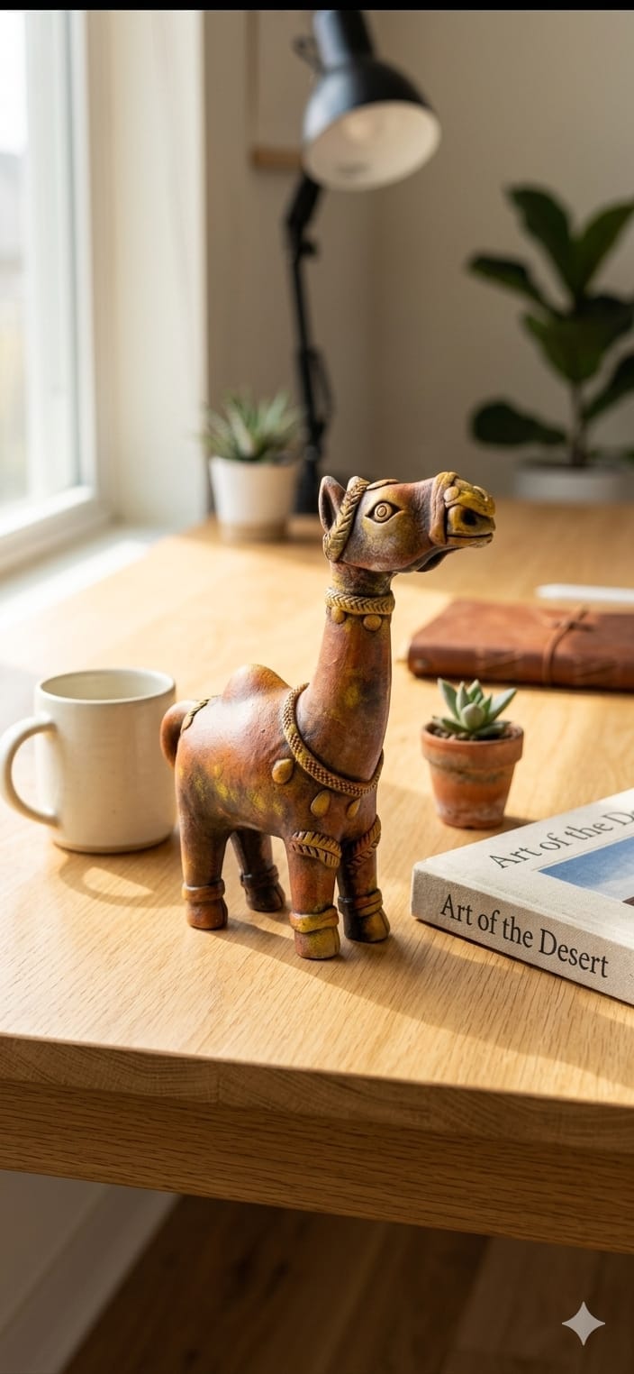 Handmade GI Tagged Gorakhpur Terracotta Camel Showpiece (8–10 Inch)