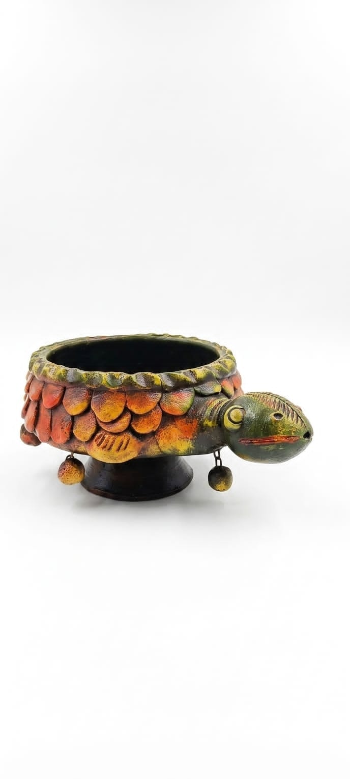 Handmade GI Tagged Gorakhpur Terracotta Turtle Urli Planter & Floating Flower Bowl (23 cm)