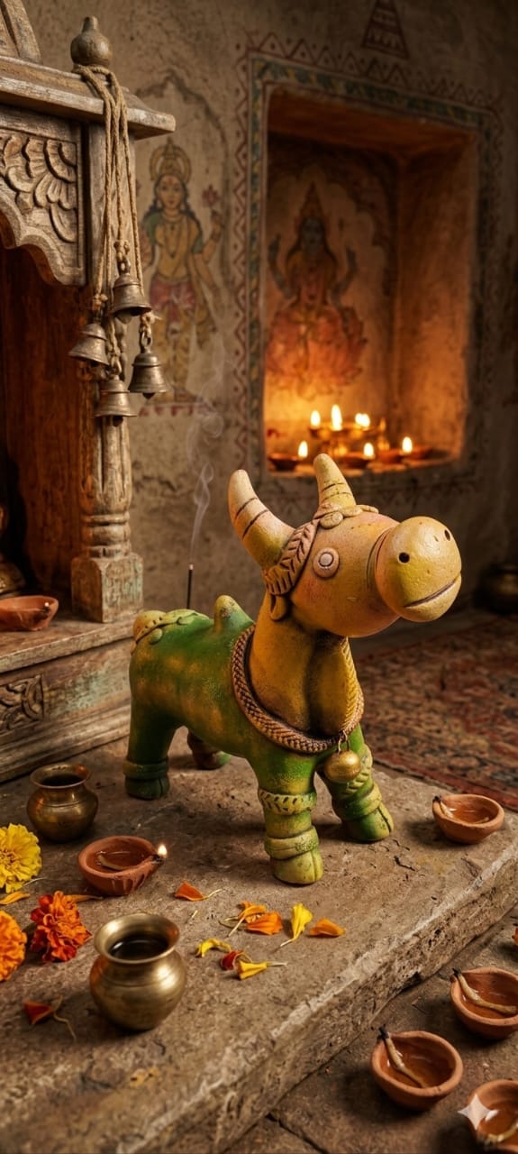 Handmade GI Tagged Gorakhpur Terracotta Nandi Bull Showpiece (5–7 Inch)