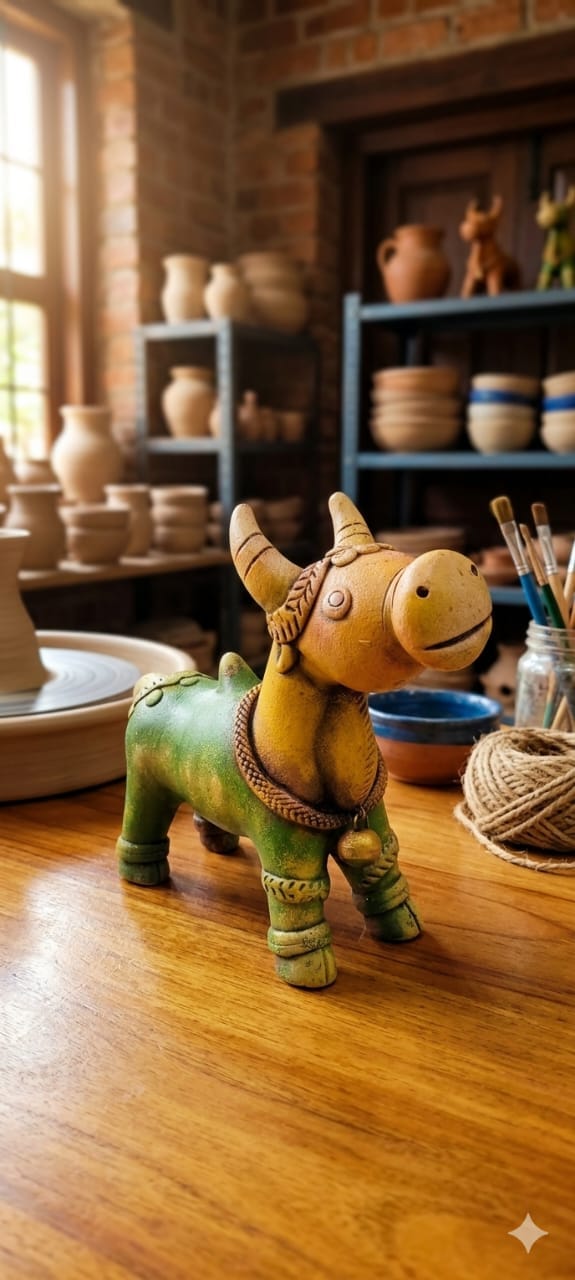 Handmade GI Tagged Gorakhpur Terracotta Nandi Bull Showpiece (5–7 Inch)
