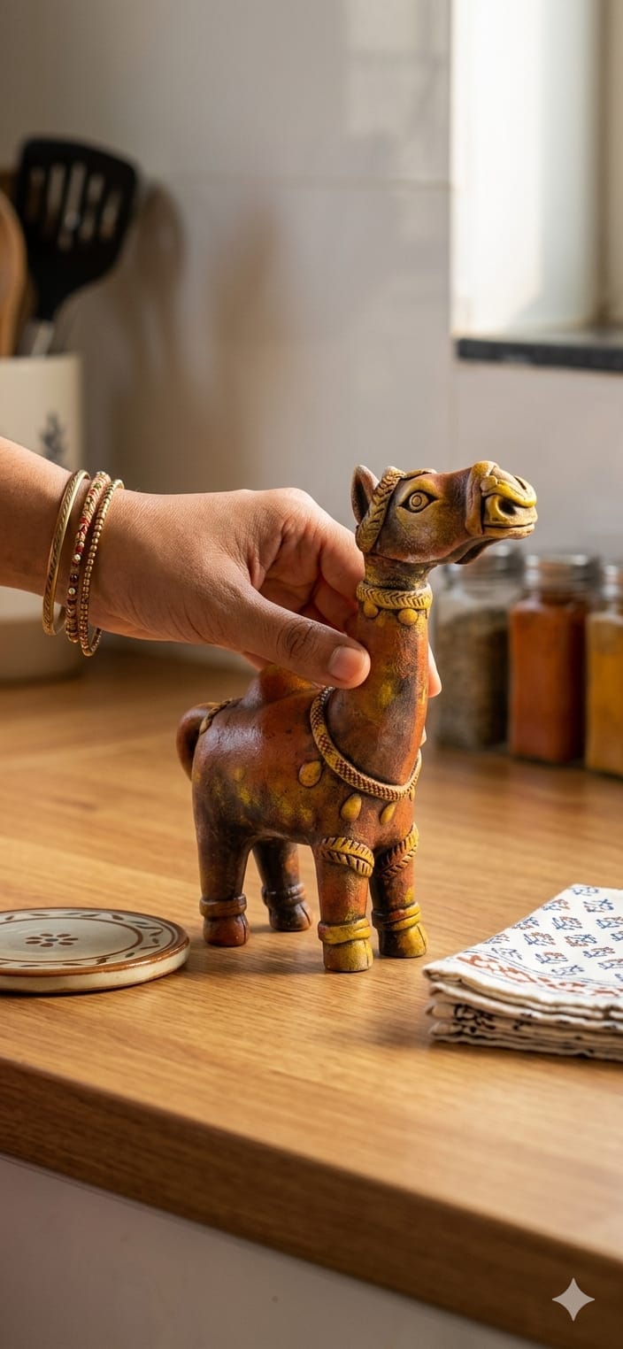 Handmade GI Tagged Gorakhpur Terracotta Camel Showpiece (8–10 Inch)