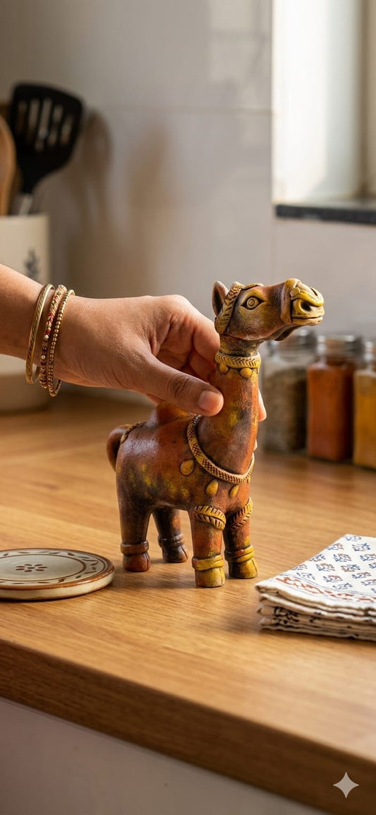Handmade GI Tagged Gorakhpur Terracotta Camel Showpiece (8–10 Inch)