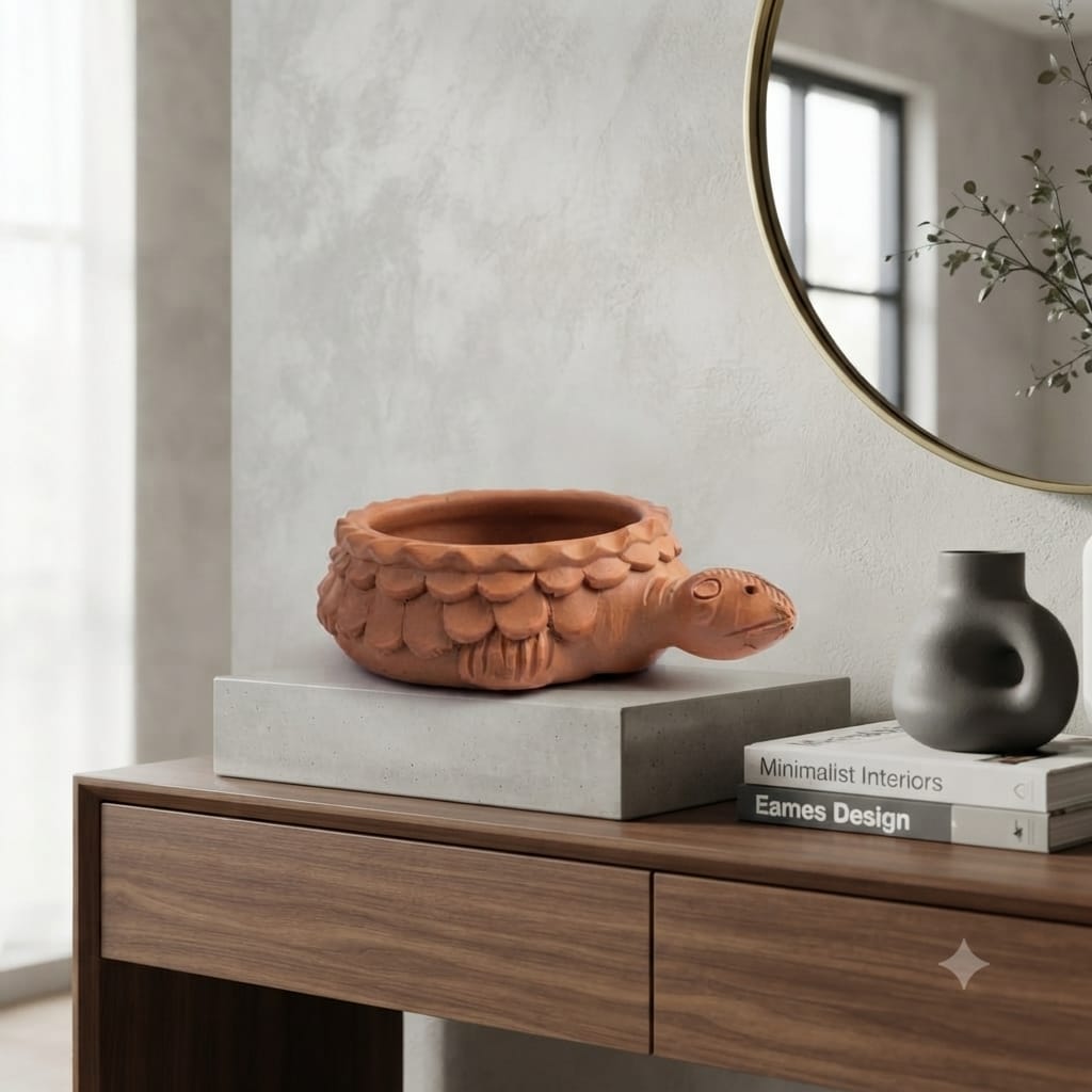 Handmade GI Tagged Gorakhpur Terracotta Turtle Urli Planter & Floating Flower Bowl (23 cm)