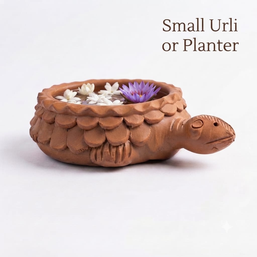 Handmade GI Tagged Gorakhpur Terracotta Turtle Urli Planter & Floating Flower Bowl (23 cm)