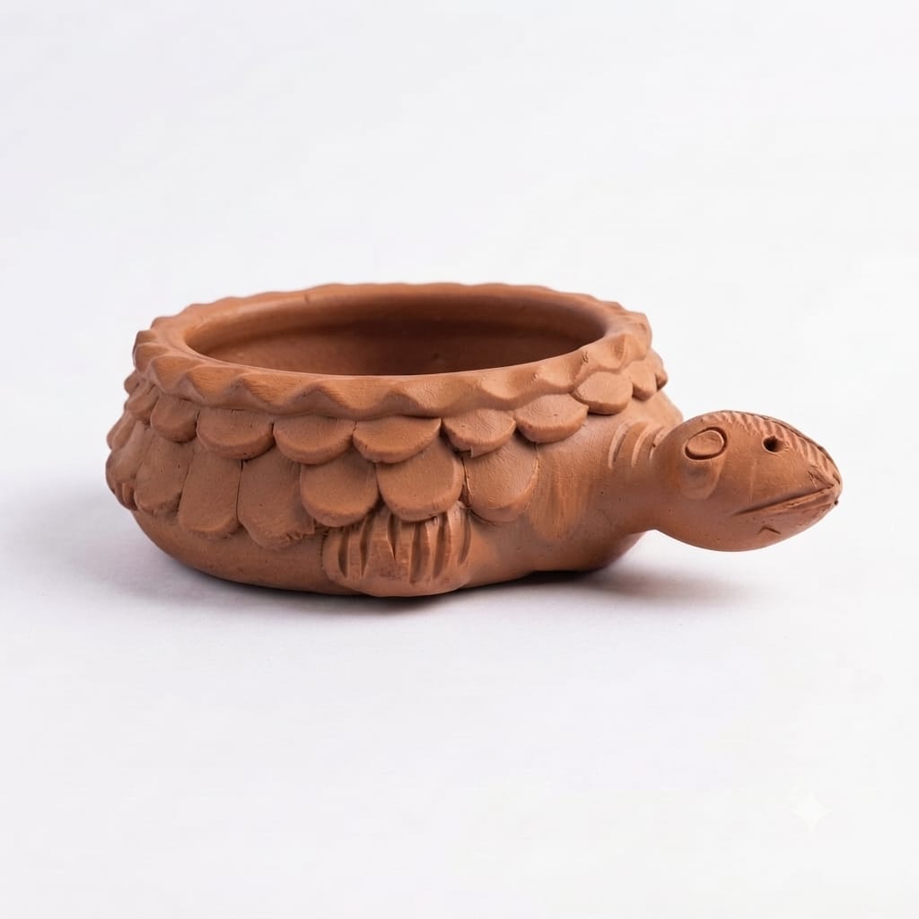 Handmade GI Tagged Gorakhpur Terracotta Turtle Urli Planter & Floating Flower Bowl (23 cm)