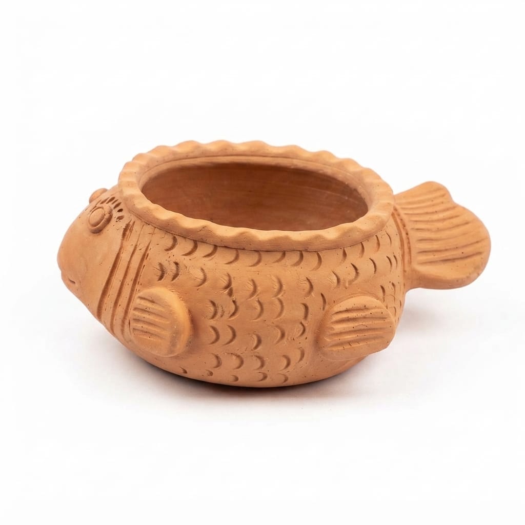 Handmade GI Tagged Gorakhpur Terracotta Fish Urli Planter & Floating Flower Bowl (8 Inch)
