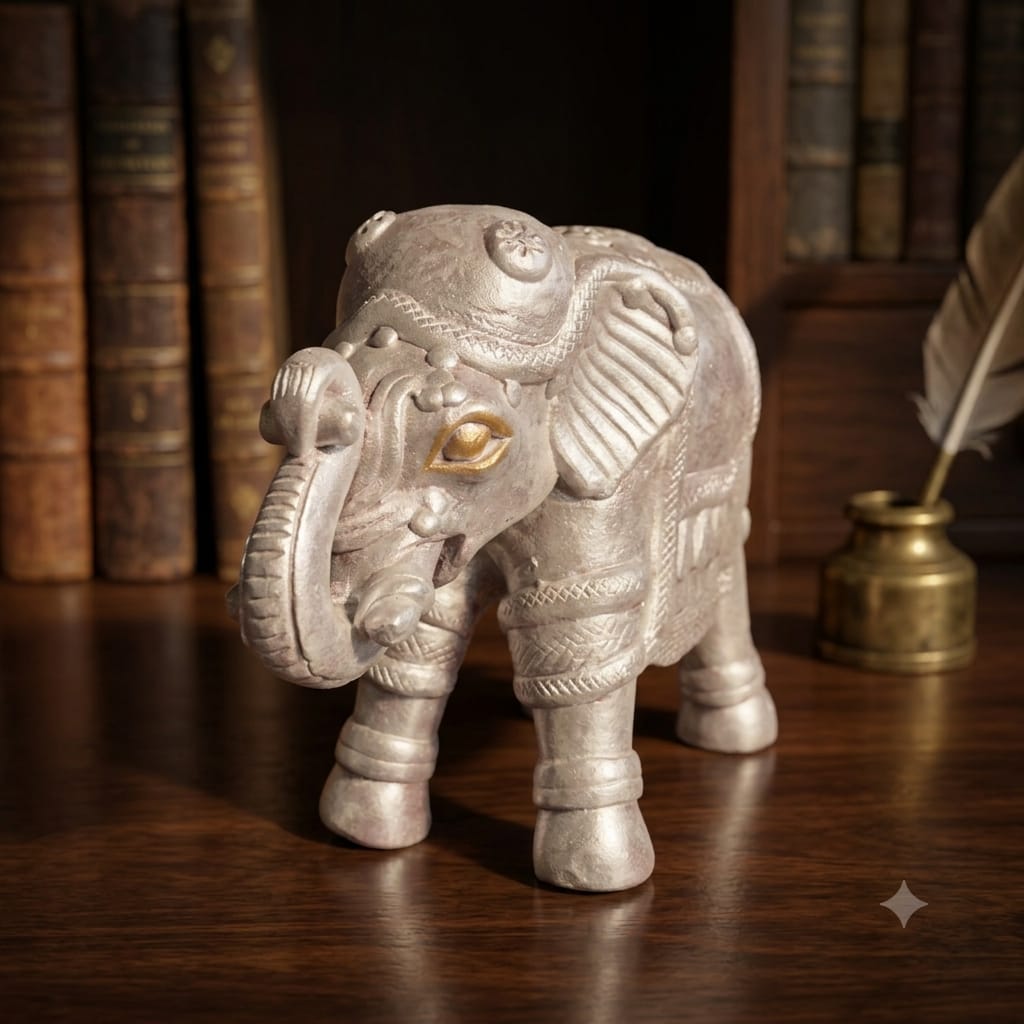 Handmade GI Tagged Gorakhpur Terracotta Royal Elephant Showpiece (8 Inch)
