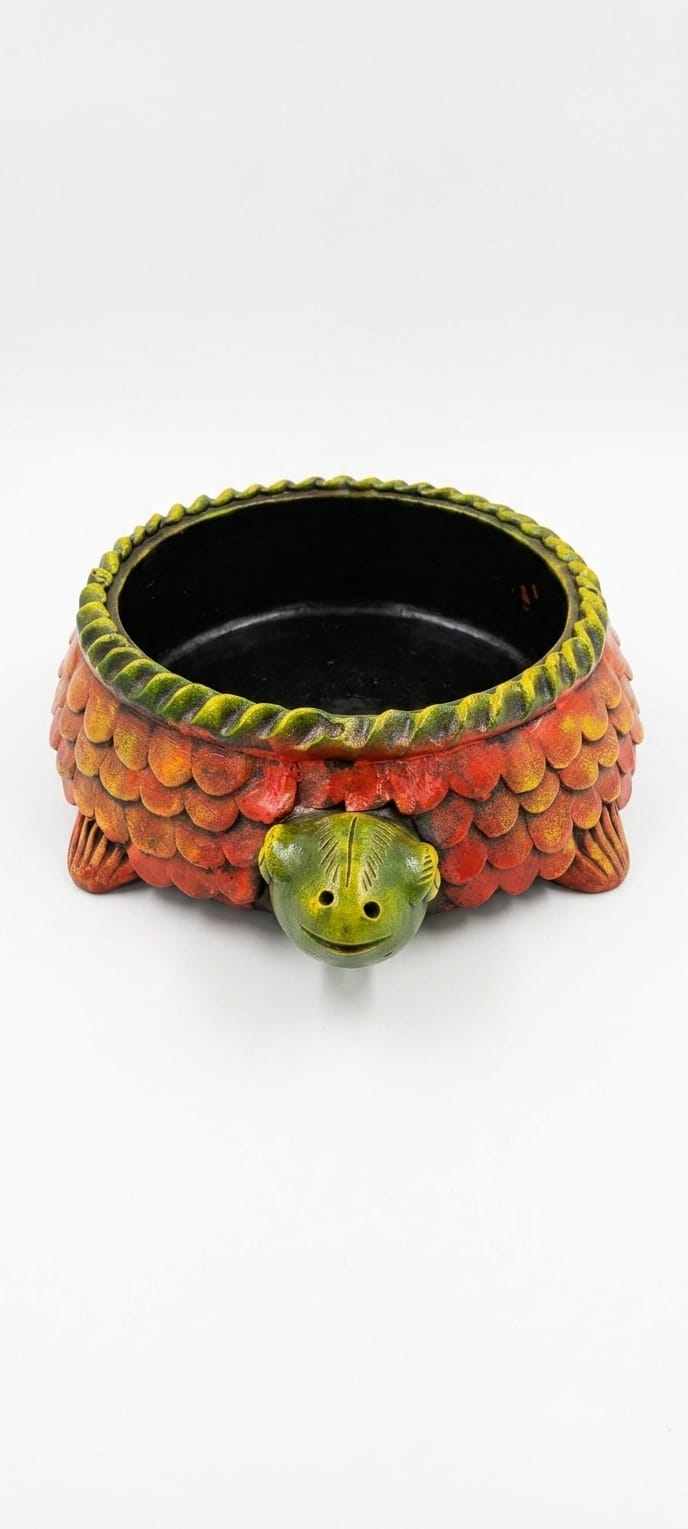 Handmade GI Tagged Gorakhpur Terracotta Royal Turtle Urli Bowl (37 cm Overall Length | 20 cm Bowl Diameter)