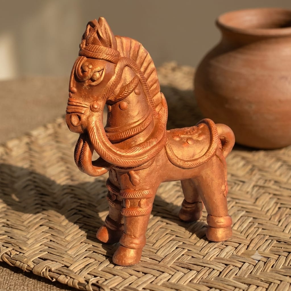 Handmade GI Tagged Gorakhpur Terracotta Royal Horse Showpiece (7–8 Inch)
