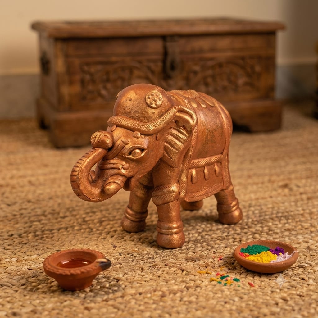 Handmade GI Tagged Gorakhpur Terracotta Royal Elephant Showpiece (8 Inch)