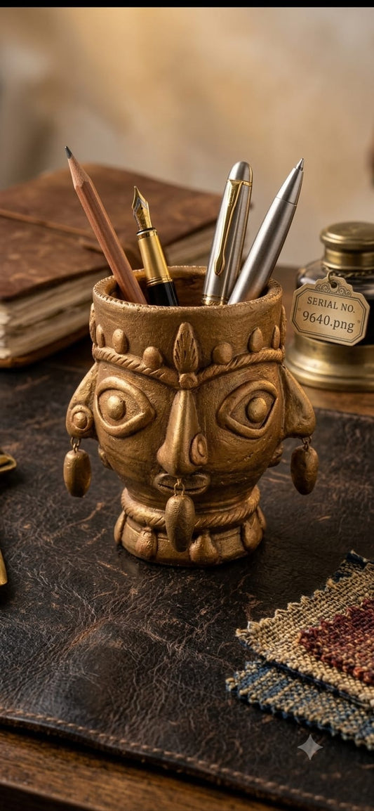 Handmade GI Tagged Gorakhpur Terracotta Tribal Face Planter & Utility Holder – Copper Metallic Finish