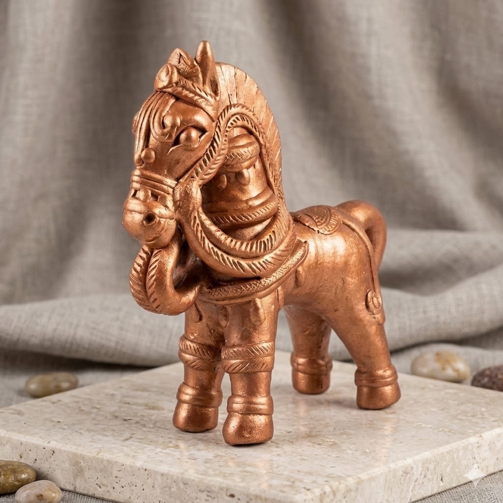 Handmade GI Tagged Gorakhpur Terracotta Royal Horse Showpiece (7–8 Inch)