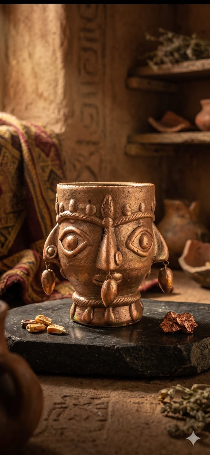 Handmade GI Tagged Gorakhpur Terracotta Tribal Face Planter & Utility Holder – Copper Metallic Finish