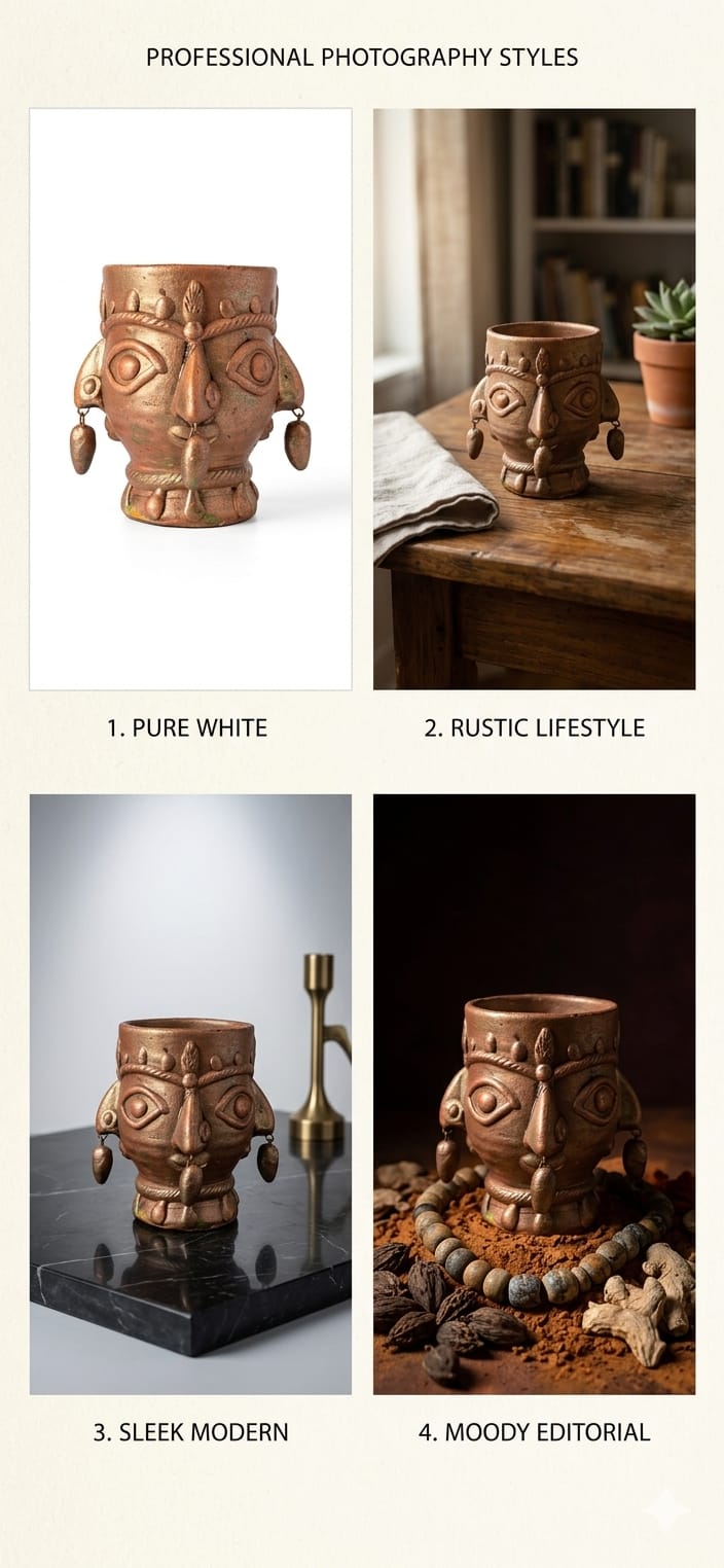 Handmade GI Tagged Gorakhpur Terracotta Tribal Face Planter & Utility Holder – Copper Metallic Finish