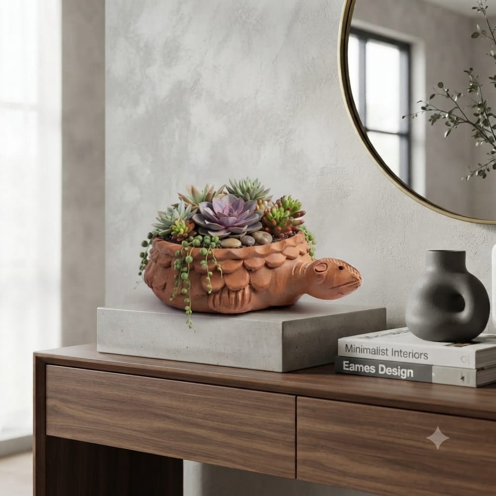 Handmade GI Tagged Gorakhpur Terracotta Turtle Urli Planter & Floating Flower Bowl (23 cm)