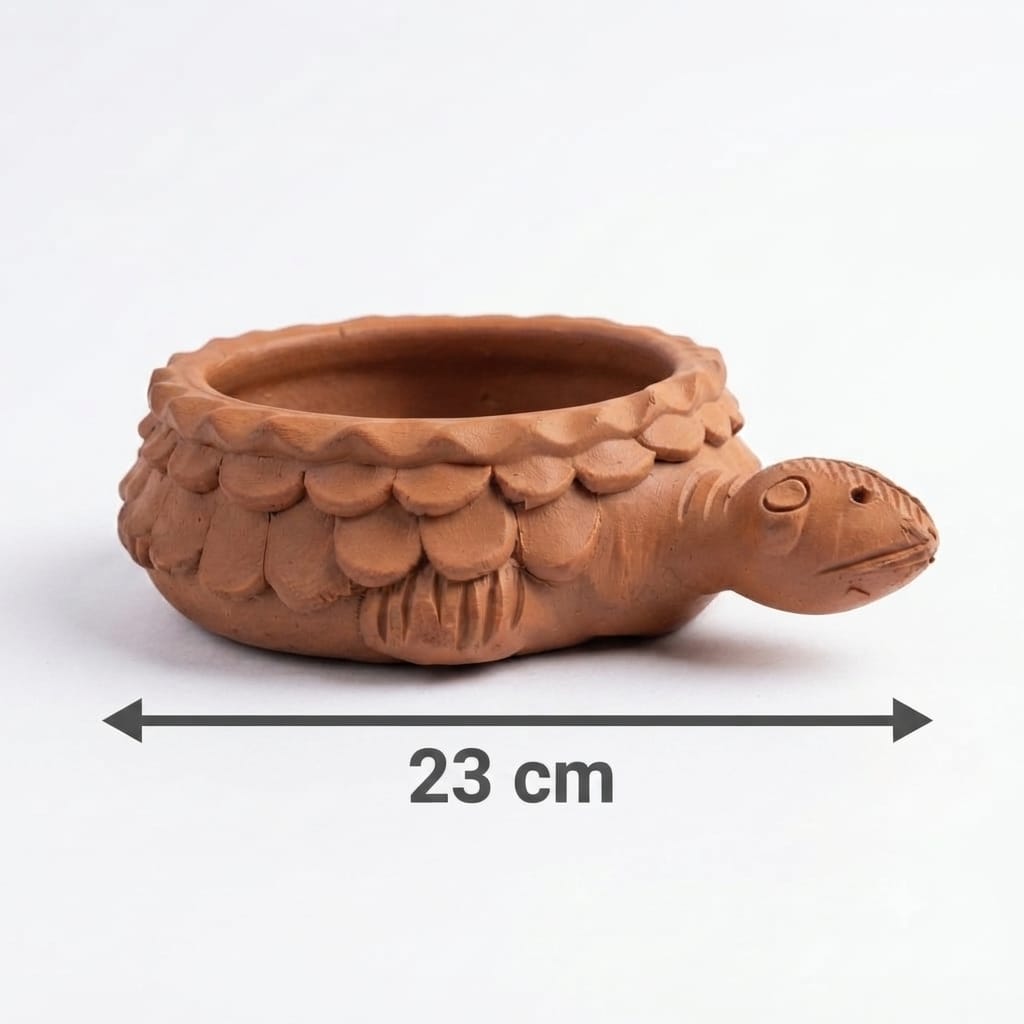 Handmade GI Tagged Gorakhpur Terracotta Turtle Urli Planter & Floating Flower Bowl (23 cm)