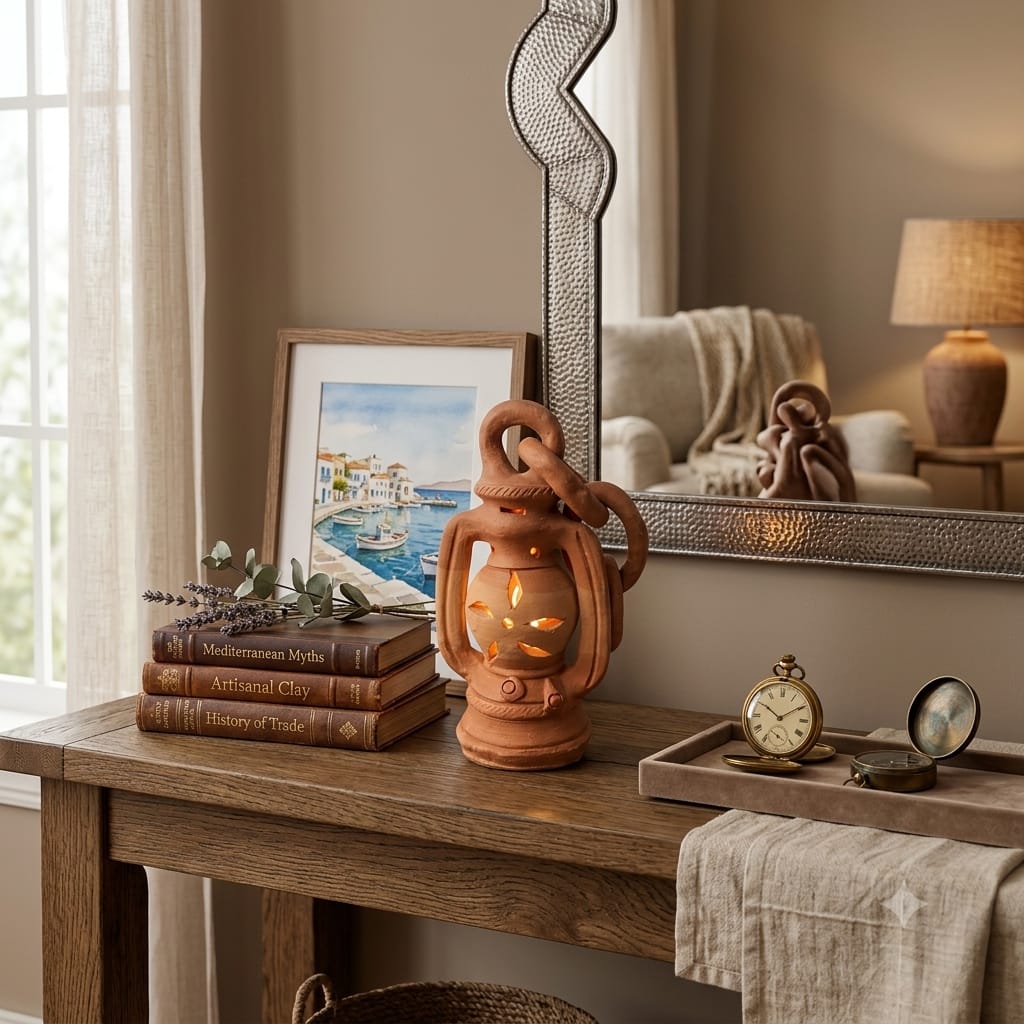 Handmade GI Tagged Gorakhpur Terracotta Mini Hanging Lantern – Copper Metallic Finish