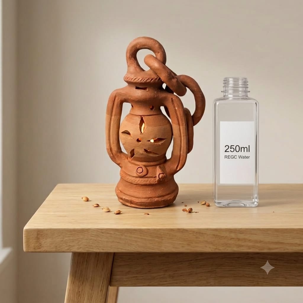 Handmade GI Tagged Gorakhpur Terracotta Mini Hanging Lantern – Copper Metallic Finish